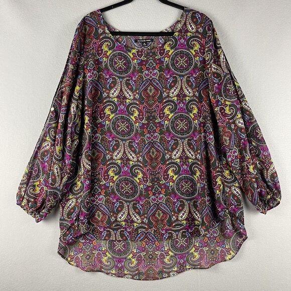 Zac Rachel Paisley Tunic Top Womens 2X Cut Out Floral Chiffon Layered Flowy - Picture 1 of 16